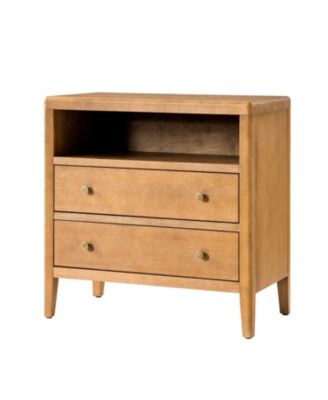Sanctis Modern 2-Drawer 28"W Solid Wood End Table with Built-in Power Outlet