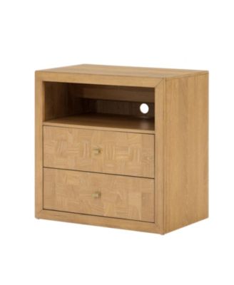 Nuala Modern 2-Drawer Solid Wood End Table with Built-In Charging Station