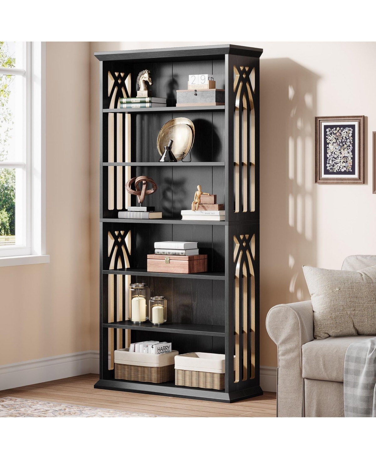 Slickblue 75 Inch Bookshelf with 6 Storage Shelves for Home Office