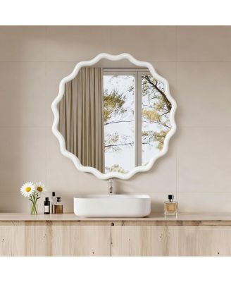 Round Wavy Wall Mirror, Modern Decorative Accent Mirror for Bedroom, Bathroom and Entryway