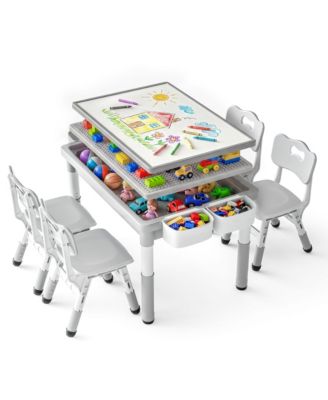 Kids Table and 4 Chair Set, Activity Desk for Drawing, Building Blocks, and Play
