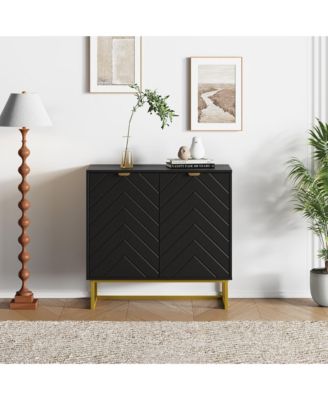 Modern Herringbone Sideboard Buffet with Handles, Storage Console Cabinet with Doors for Dining Room, Living Room and Entryway