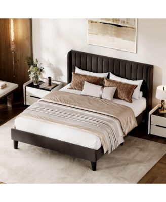 Velvet Bed Frame with Upholstered Headboard, Velvet Platform Bed Frame Wingback with Wood Slats,No-noise, No Box Spring Needed, Easy Assembly