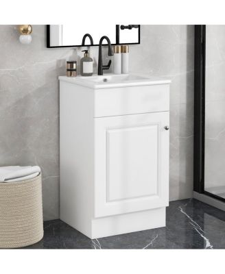 Painted MDF Bathroom Vanity With Ceramic Sink, Single-Hole Top, Soft-Close Door Left Shelf Adjustable Shelf