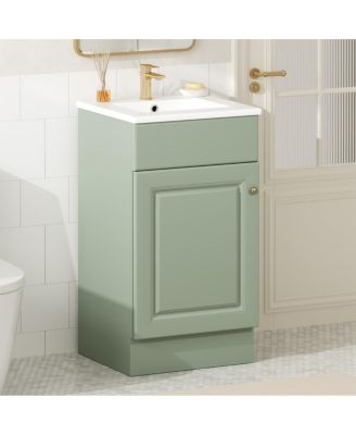 Painted MDF Bathroom Vanity With Ceramic Sink, Single-Hole Top, Soft-Close Door Left Shelf Adjustable Shelf