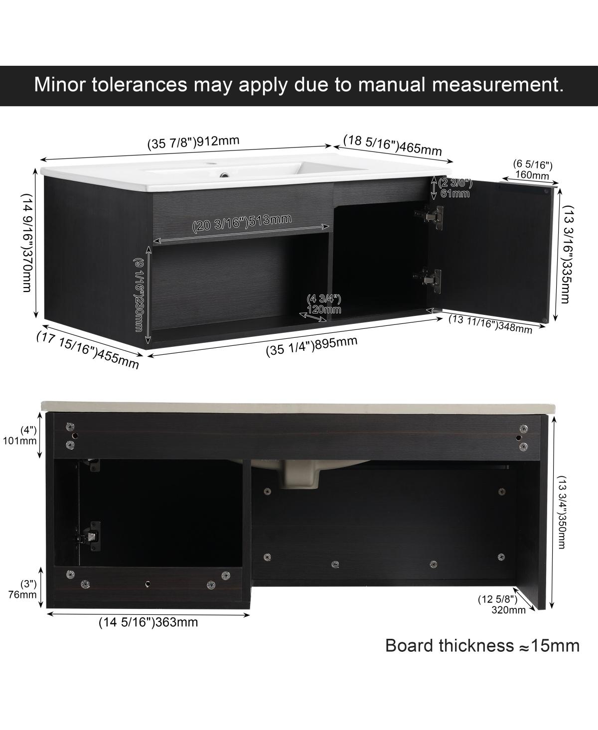 Sillysis Wall Mounted Bathroom Vanity with Ceramic Sink, Soft Close Door, Open Shelf Storage