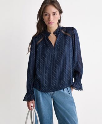 Women's Long Sleeve Ruffle Collar Tops