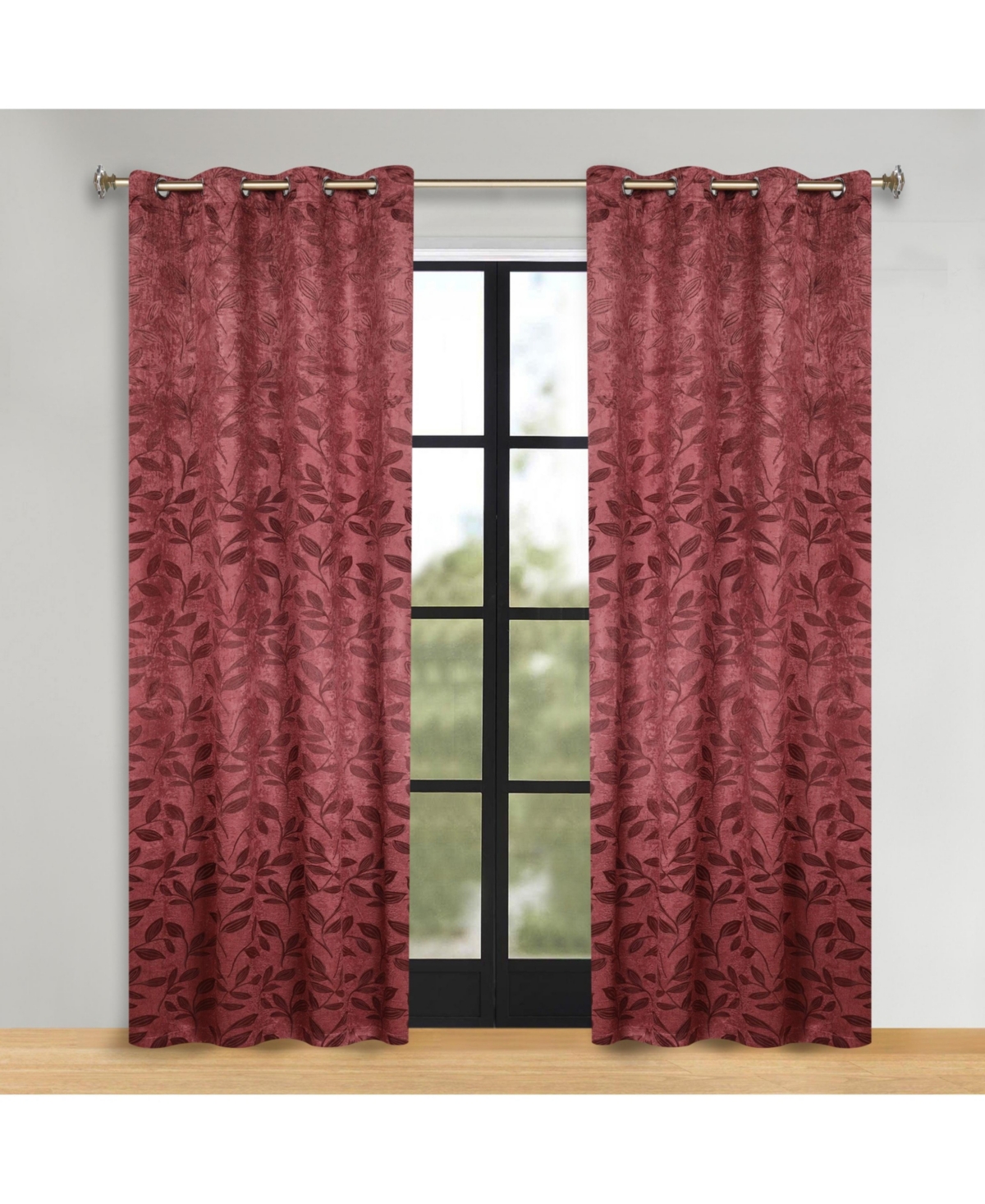 Superior Modern Leaves 2 Curtain Panels Set with Grommet Header, 52 X 96