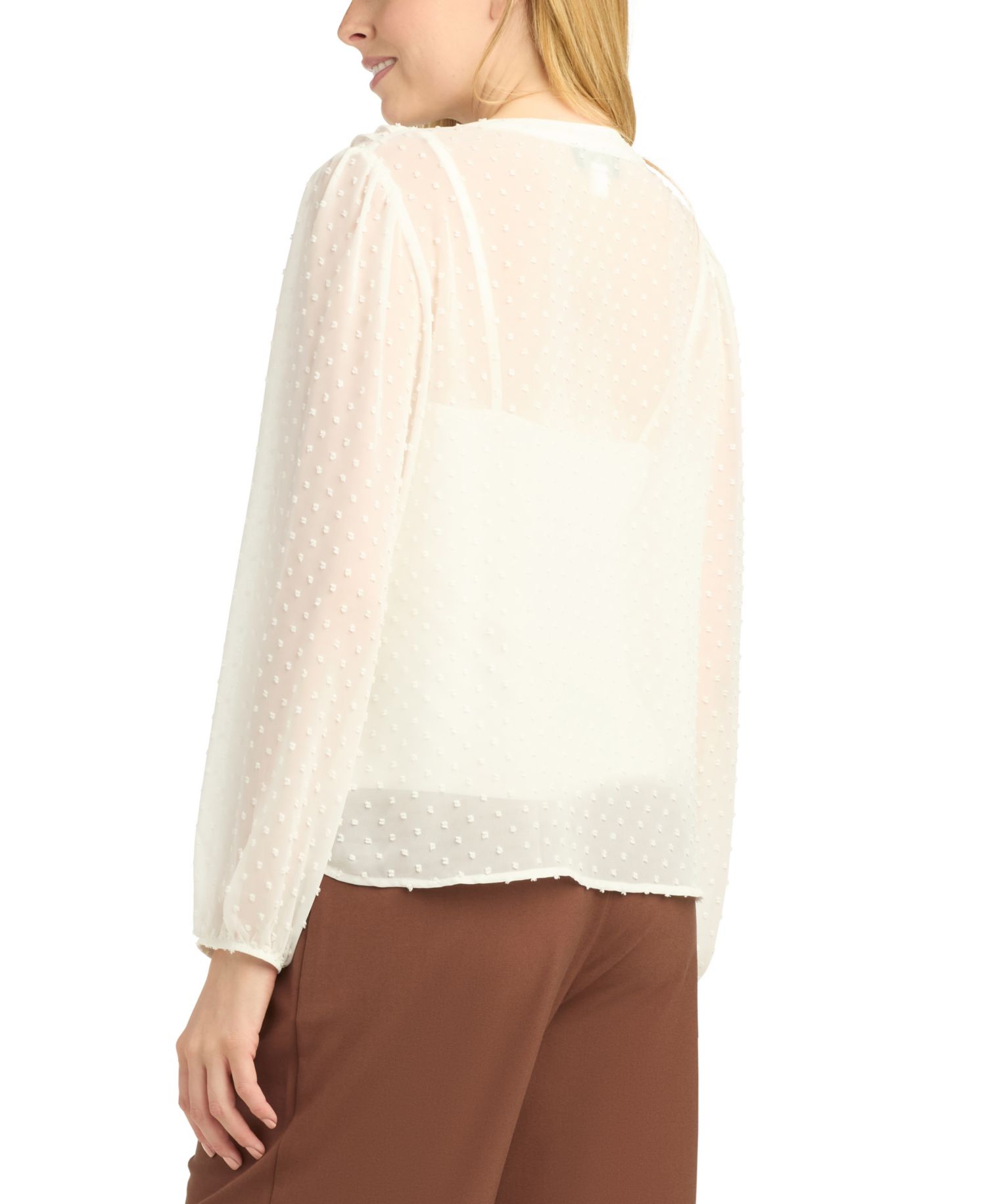Juniors' Split V-Neck Ruffle Long-Sleeve Blouse