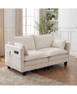 Modern Chenille 2-Seat Loveseat with USB Ports and Side Pockets