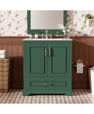 30" Modern Freestanding Vanity With Ceramic Sink, Solid Wood Frame MDF Cabinet, Soft-Close Storage