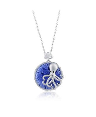 Sterling Silver Floral Venetian Murano Glass CZ Octopus Necklace