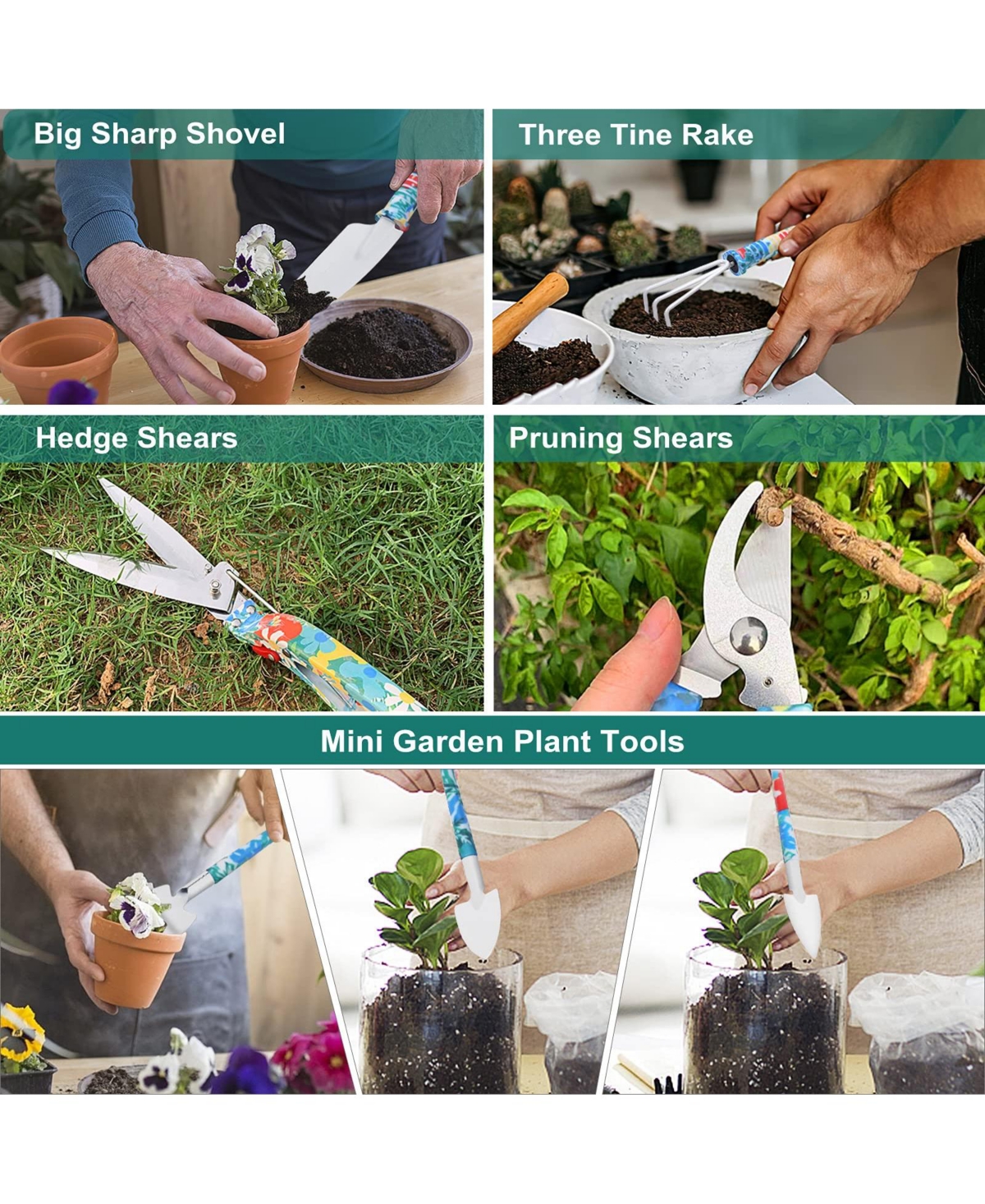 Xdovet Garden Tool Set Stainless Steel Heavy Duty Trowel Rake Weeder Pruner Shears Gloves Women