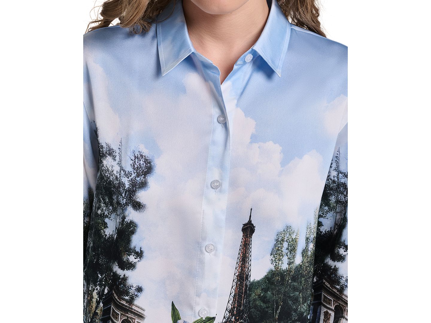 Женская блузка KARL LAGERFELD PARIS Petite Printed Collared Neck Blouse, цвет: Стальной синий разноцветный — фото 4