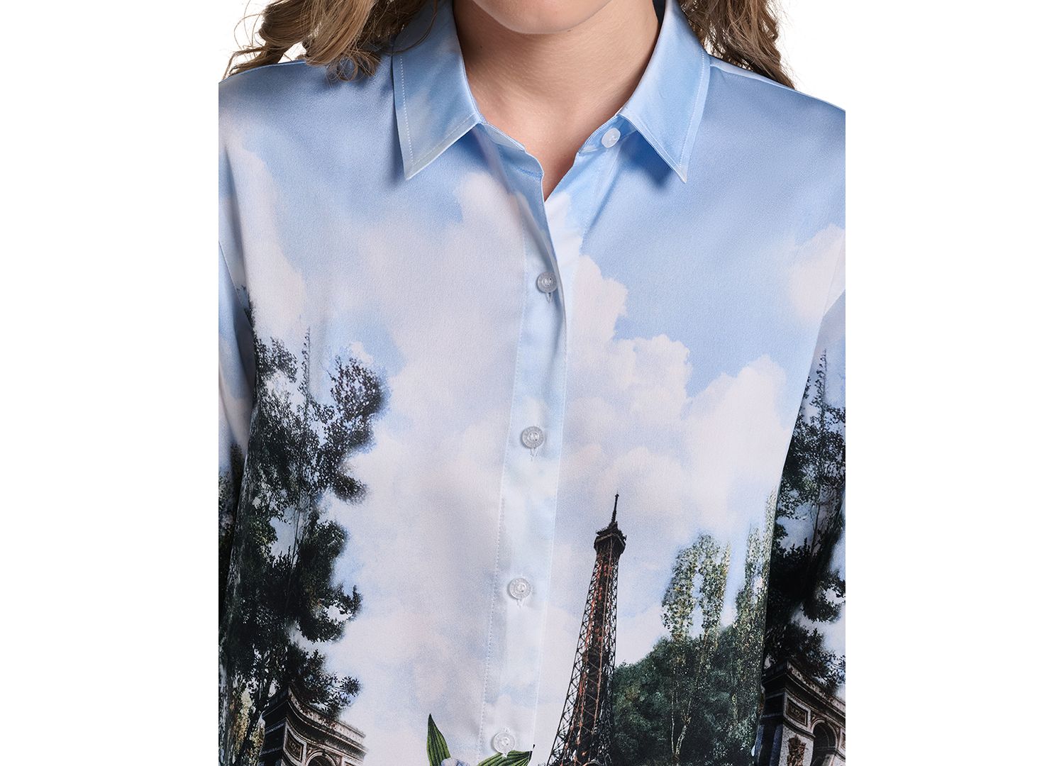 Petite Printed Collared Neck Blouse
