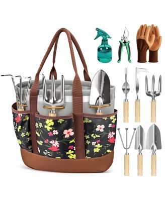 Garden Tool Set Stainless Steel Ash Wood Handle Pruner Weeder Tote Bag