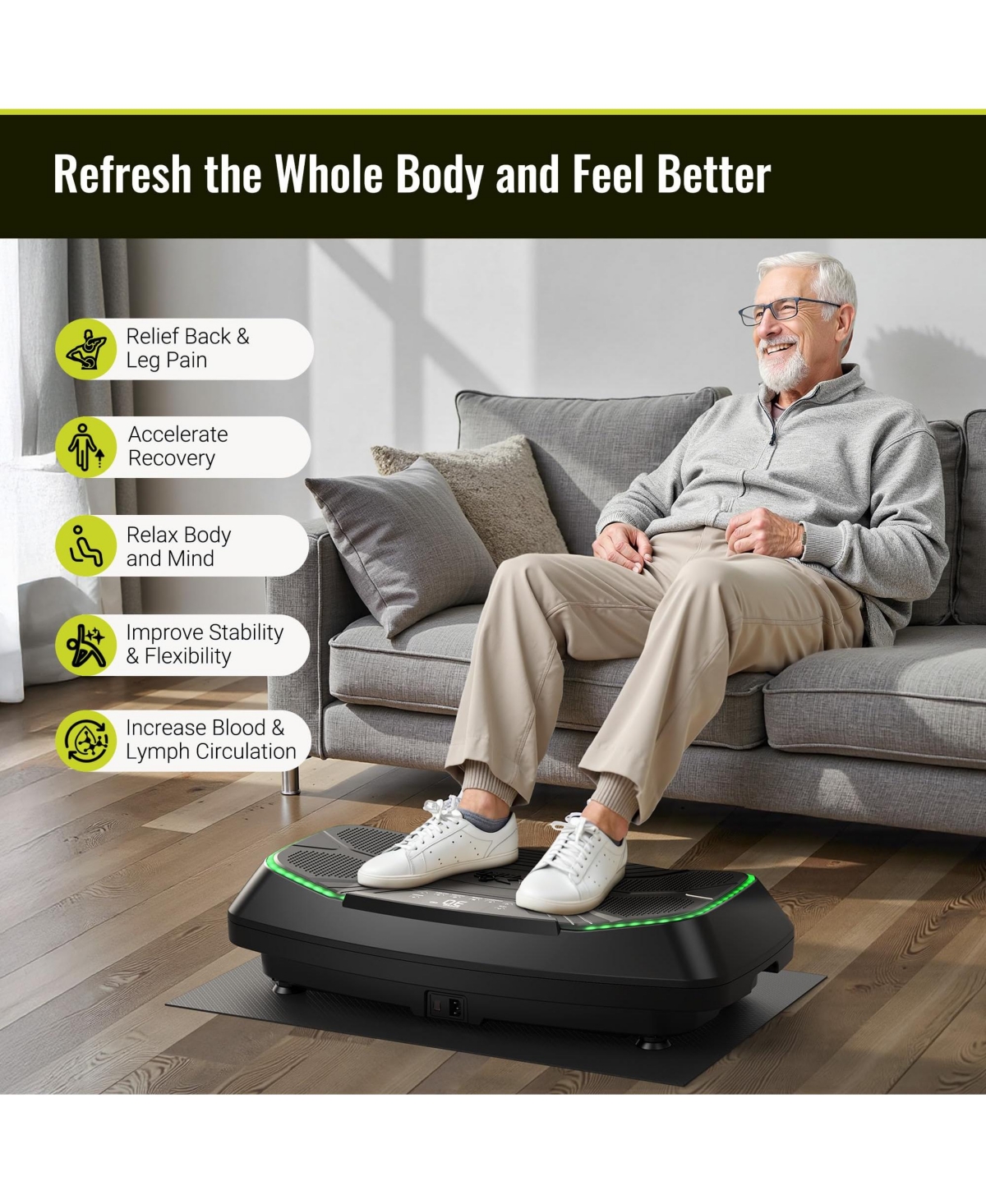 Fed Fitness Triple Drive 4D Vibration Plate, 500 Lbs Ultra Quiet Full Body Vibration Exercise Machine with Large Pedal, Bluetooth Speaker