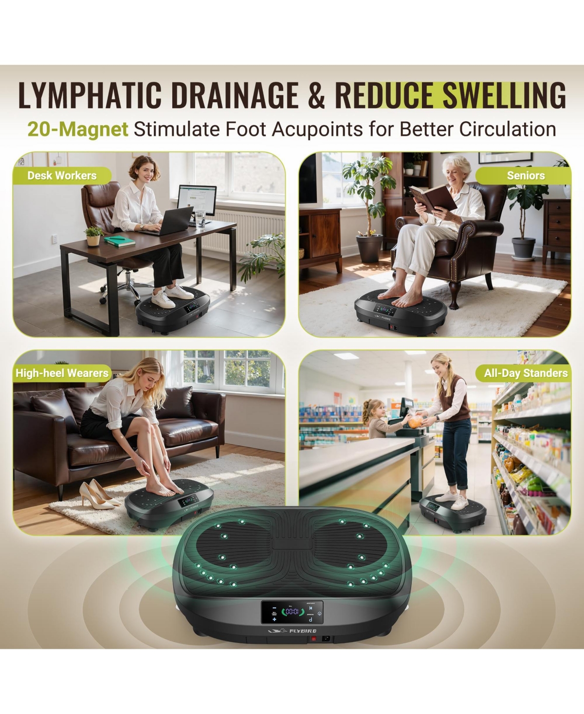 Fed Fitness Vibration Plate Exercise Machine, 330 Lbs Adjustable Speed High Intensity Vibration for Muscle Toning Weight Loss Lymphatic Drainage