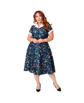 Plus Size Collared Short Sleeved Belted Alexis Swing Dress