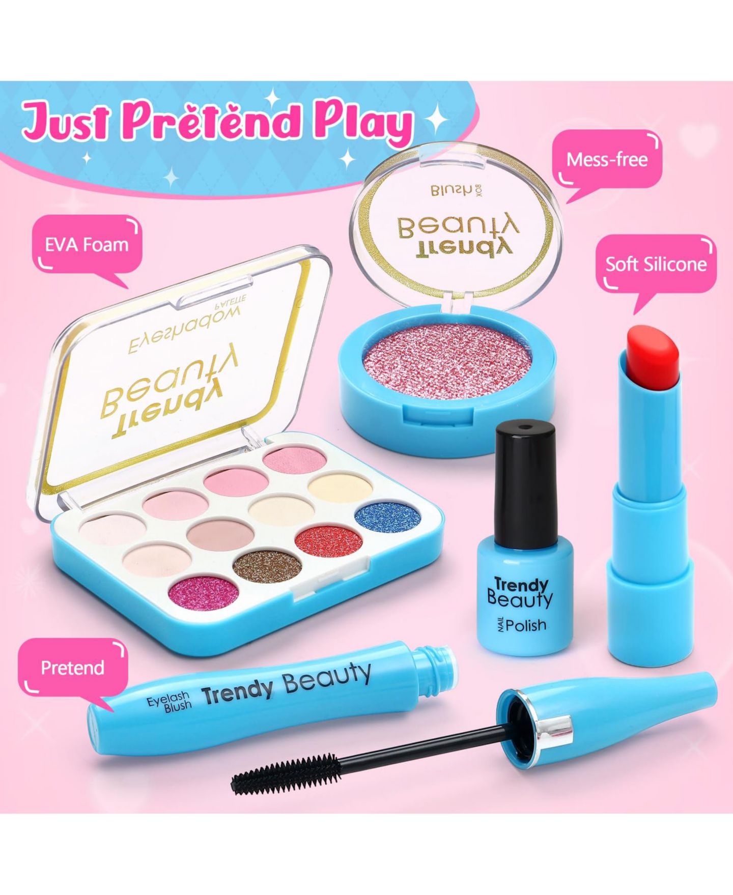 Детские игрушки GNUADZ Princess Mess-Free 16-Piece Makeup Pretend Play Set, Ages 3+, цвет: Синий — фото 4