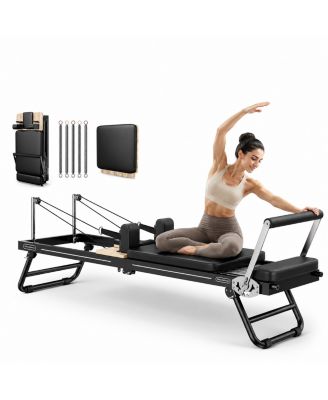 Foldable Aluminum Pilates Reformer with Jump Board, Multifunctional Pilates Exercise Machine for Home Workout, 300 LBS Weight Capacity