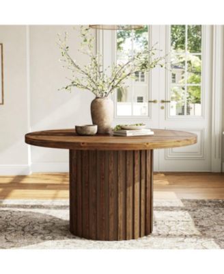 47" Solid Wood Dining Table, Farmhouse Round Dining Room Table for 4, Wood Circle Kitchen Table Small Dinner Table, Natural