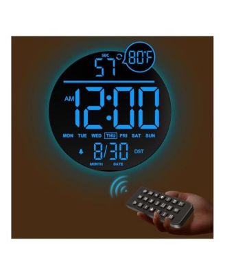 10 Inch Large Digital Wall Clock (White) with RGB Colors Seconds Countdown Timer Alarm Auto DST Temperature Night Light Wall or Desktop