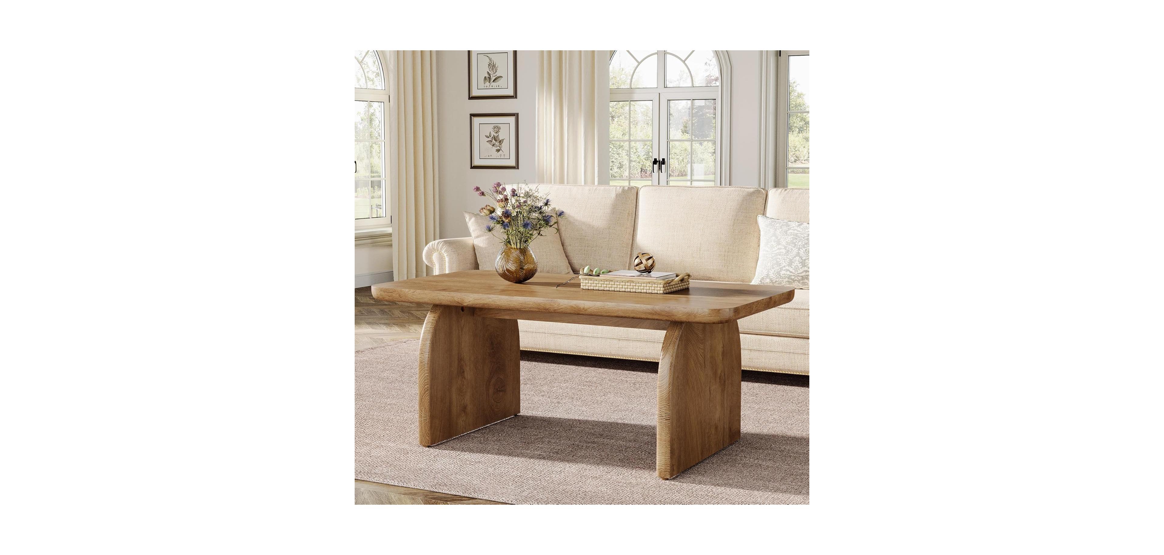Tribesigns Rectangle Coffee Table, 47-Inch Wood Rectangular Living Room Farmhouse Accent Center Table Low Cocktail Tea with Sturdy Base &
