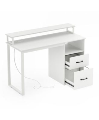 Modern Computer Desk with Power Outlets and File Drawer