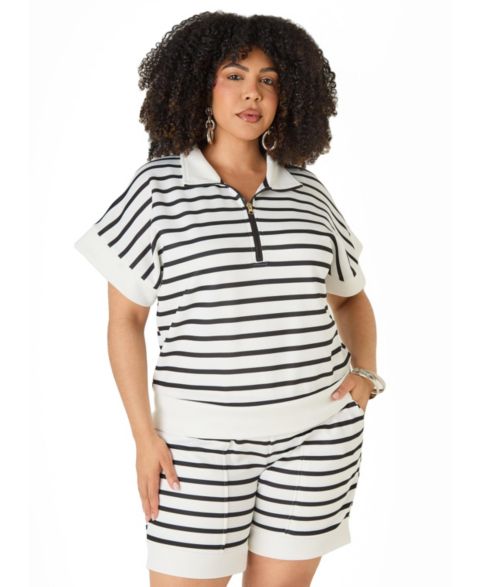 Женские свитеры Ashley Stewart Plus Size Striped Athletic Knit Pullover
