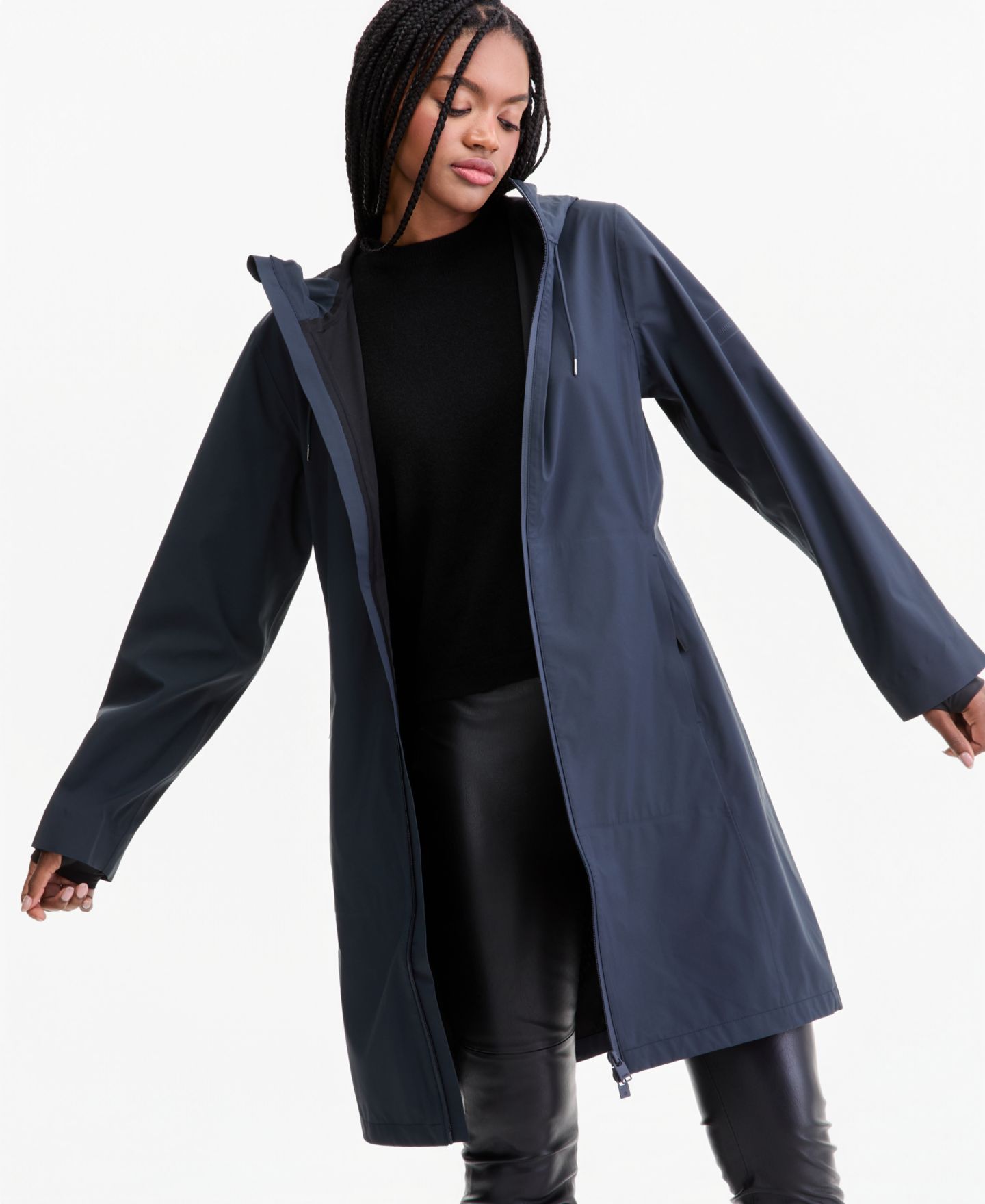Женское пальто Rains Long Zip-Front Hooded Rain Coat, цвет: Тёмно-синий — фото 6
