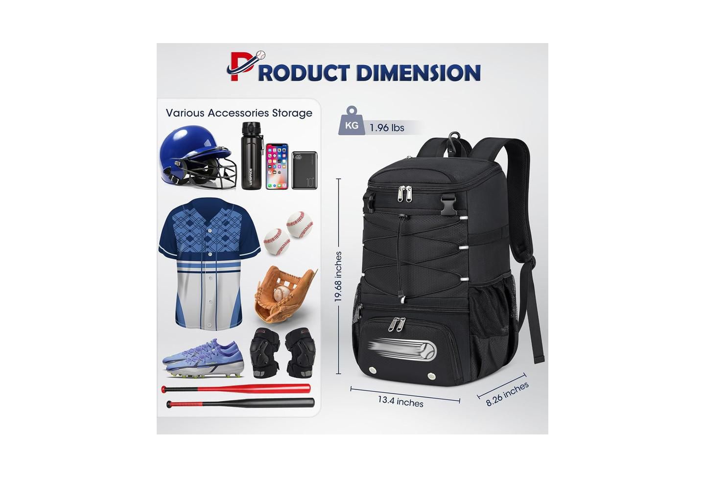 Детская сумка Furlihong Baseball Bag for Youth and Adult - Lightweight with Shoe Compartment, Helmet Holder Fence Hook, Waterproof Backpack Holds Bat Softball Gear, цвет: Чёрный — фото 6