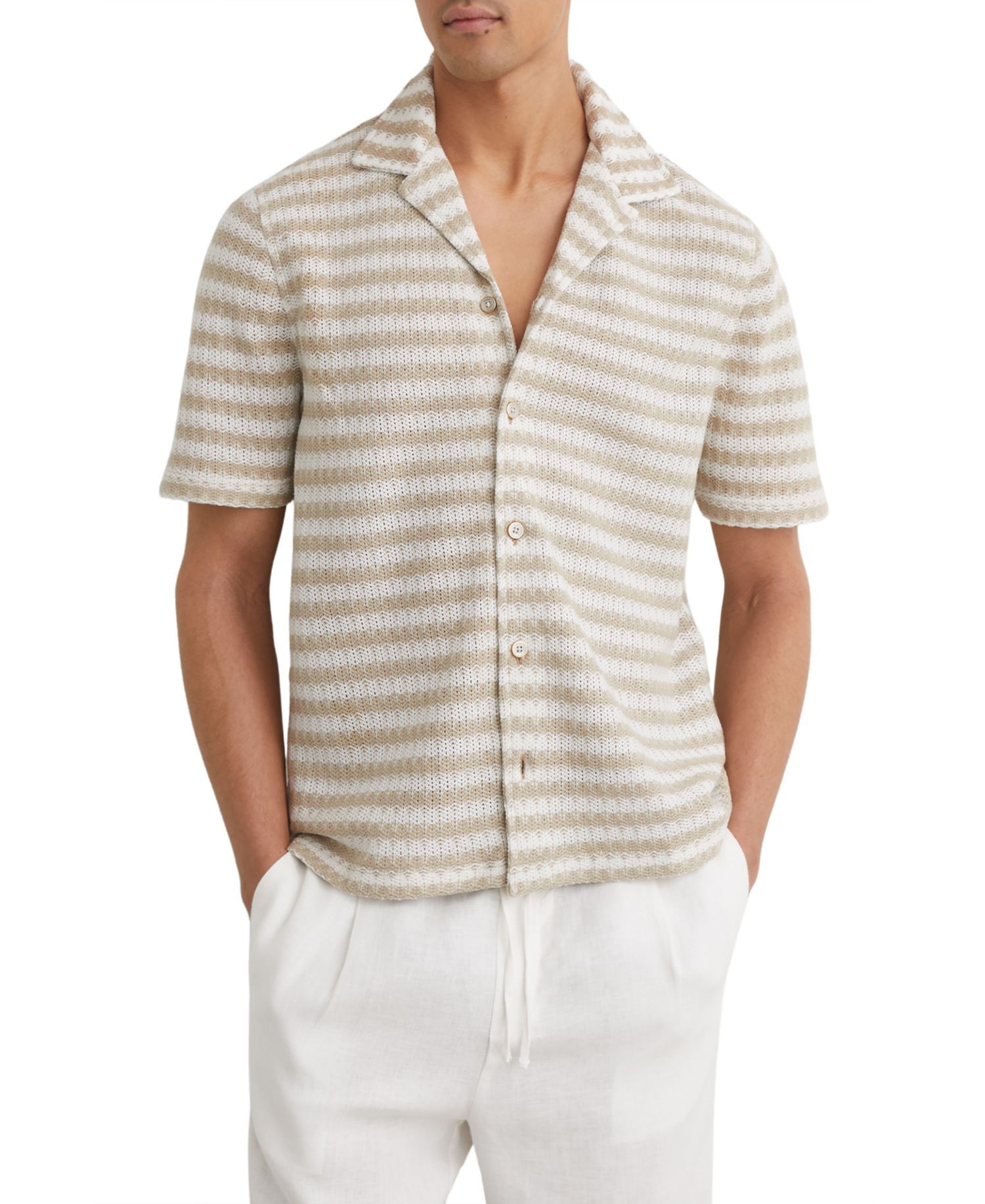 Men's Island Stripe Crochet Cuban Shirt