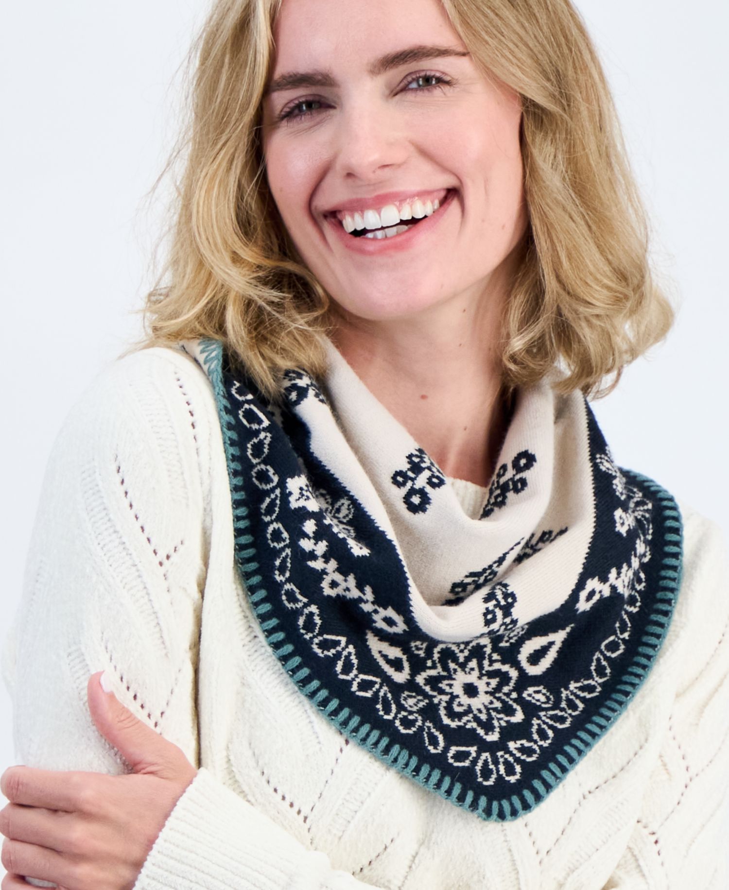 Women's Paisley Bandana Print Triangle Knit Scarf