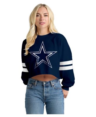 Women's Navy Dallas Cowboys Oversized Cropped Stripe Long Sleeve T-Shirt