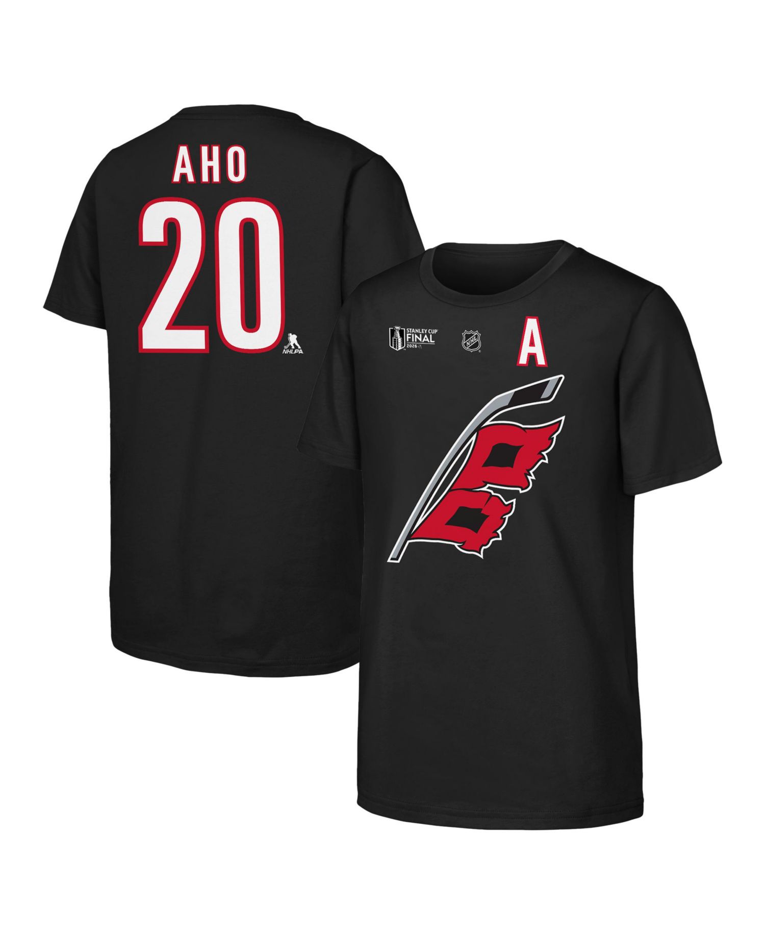 Big Boys and Girls Sebastian Aho Black Carolina Hurricanes 2026 Stanley Cup Final Name & Number T-Shirt