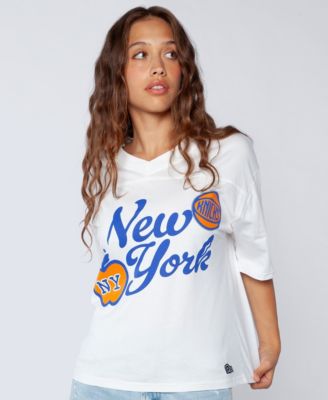 Women's White New York Knicks Oversized Football T-Shirt