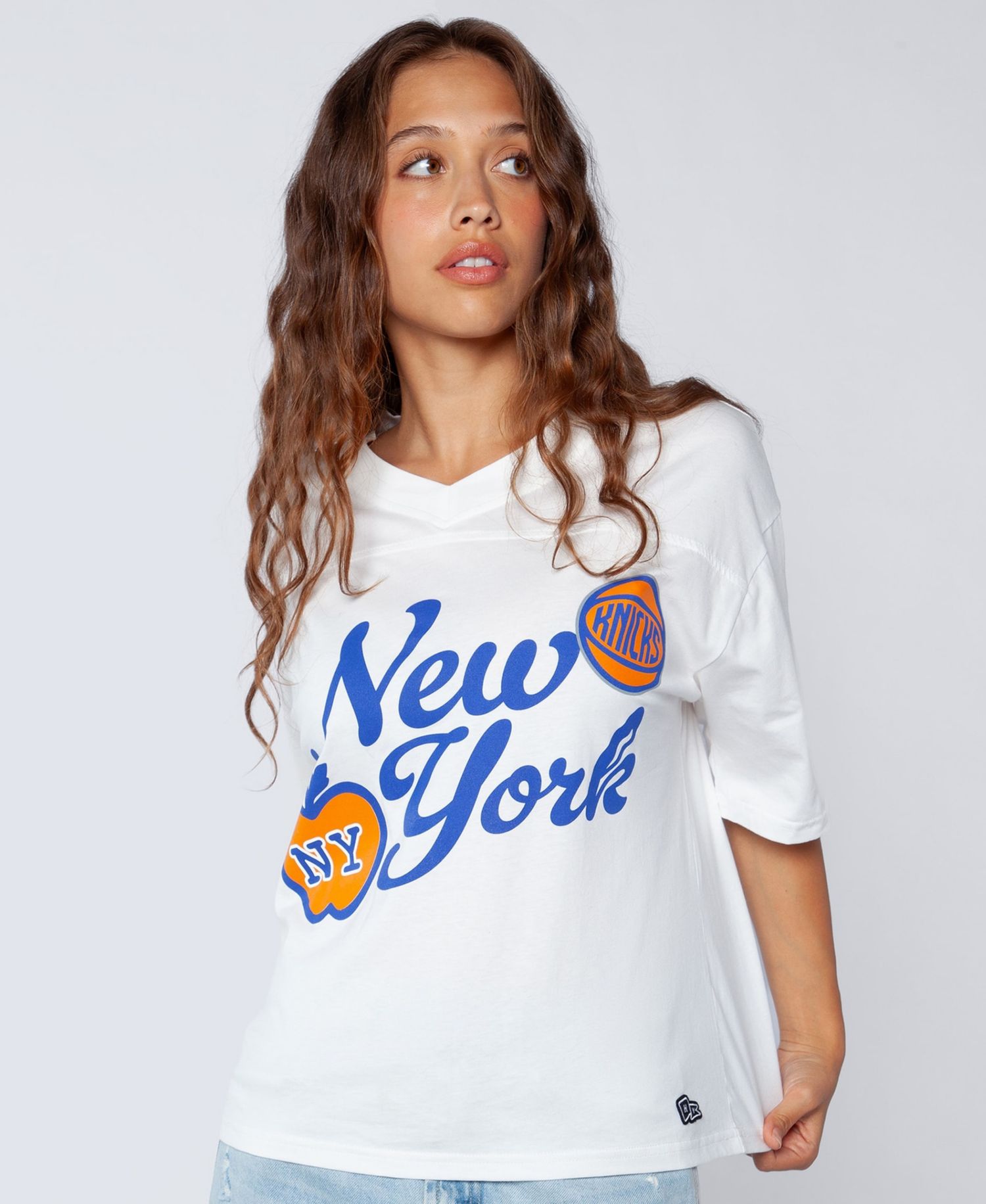 Women's White New York Knicks Oversized Football T-Shirt