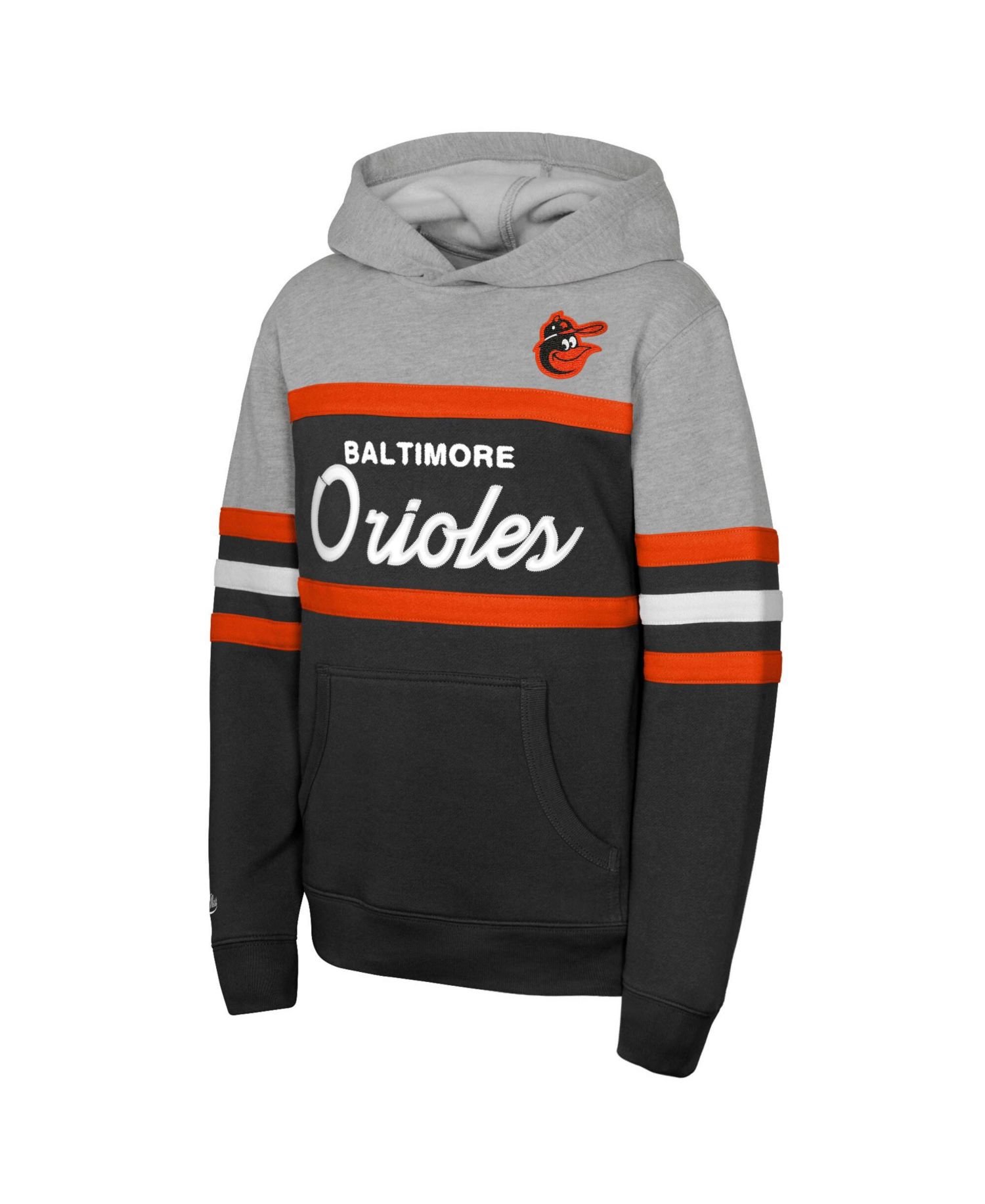 Big Boys and Girls Black/Gray Baltimore Orioles Cooperstown Head Coach Pullover Hoodie