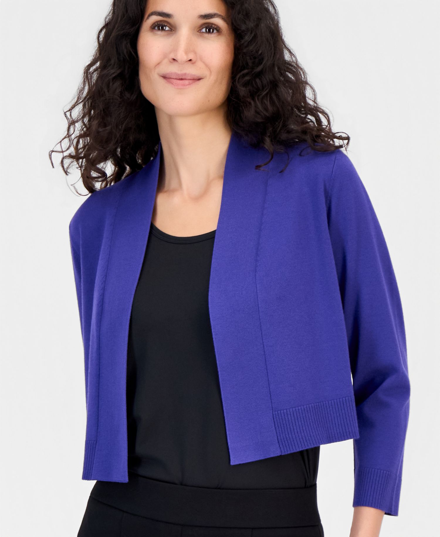 Women's Collarless Cropped Long-Sleeve Cardigan