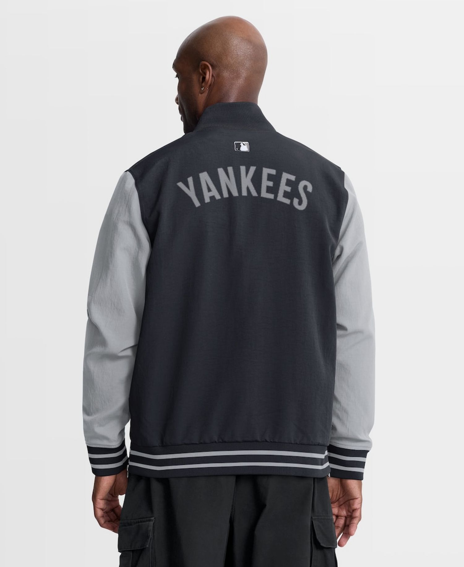 Men's Navy/Gray New York Yankees Authentic Collection Dugout Relaxed Full-Zip Bomber Jacket