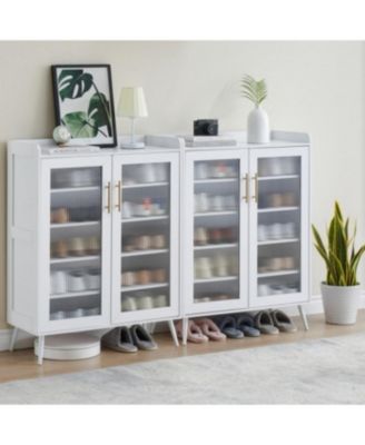 Set of 2 Modern 5-Tier Shoe Storage Cabinet with Adjustable Glass Doors, Space-Saving Organizer for Entryway, Hallway, Closet, Living