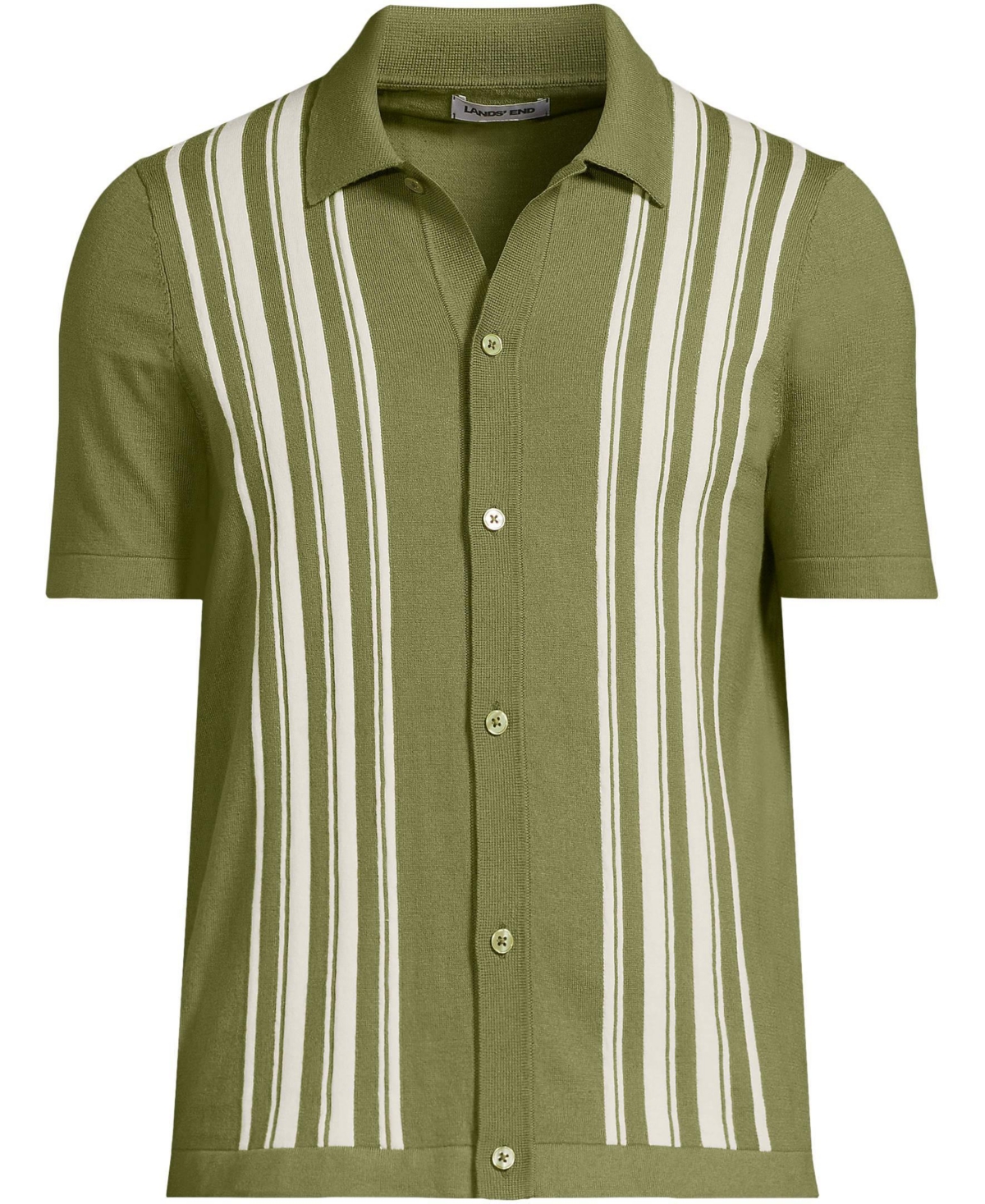 Lands' End Men's Short Sleeve Striped Button Through Sweater Polo