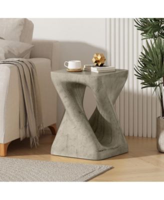 Twisted Spiral Hollow MGO Side Table 200lbs No Assembly Wood Grain End Table