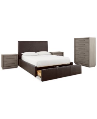 Tivie Leather 4-Piece Bedroom Set (King Storage Bed, Chest & 2 Nightstands)