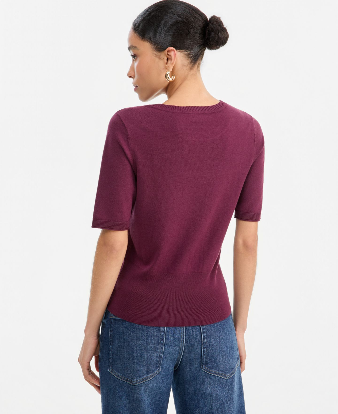 Женский свитер I.N.C. International Concepts Elbow-Sleeve Crewneck, цвет: Ягодный винный — фото 3