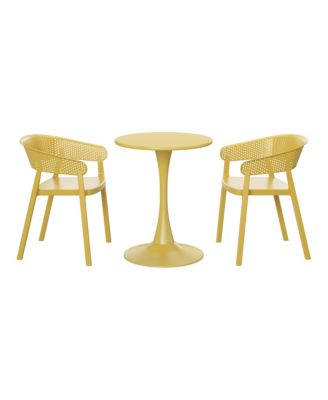 3-Piece Indoor Outdoor Metal Patio Dining Table Set With Stackable Patio Chairs