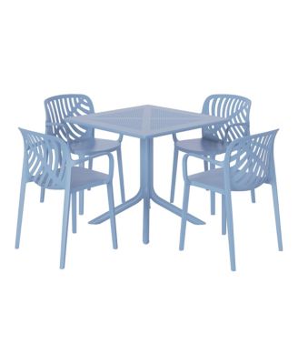 5-Piece Outdoor Resin Square Patio Dining Table Set with Modern Stackable Patio Dining Chairs