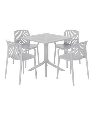 5-Piece Outdoor Resin Square Patio Dining Table Set with Modern Stackable Patio Dining Chairs
