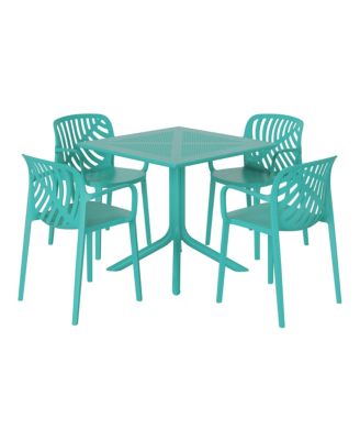 5-Piece Outdoor Resin Square Patio Dining Table Set with Modern Stackable Patio Dining Chairs